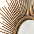 Round Sunburst Framed Convex Wall Mirror in Antique Gold Finish